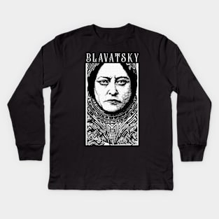 Madame Helena P Blavatsky Esoteric Blockprint Design Kids Long Sleeve T-Shirt